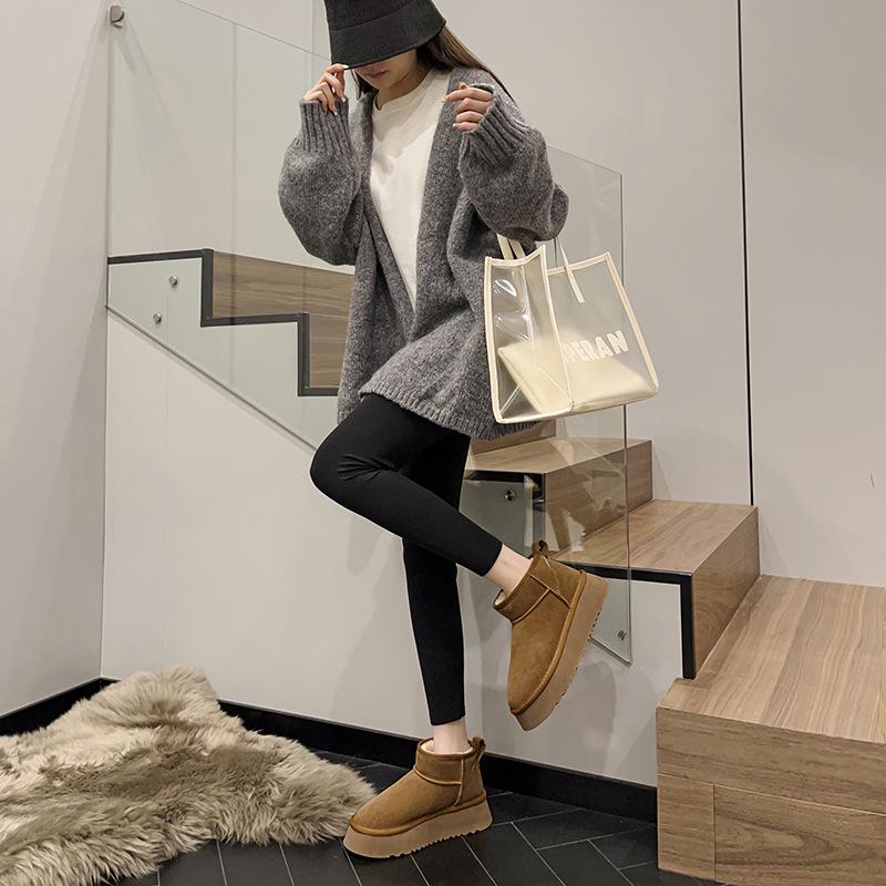 Женские водонепроницаемые ботинки для снега из натуральной кожи 2024 года, короткие, Zhou Dongyu Star Edition, противообрастающие мини-ботинки