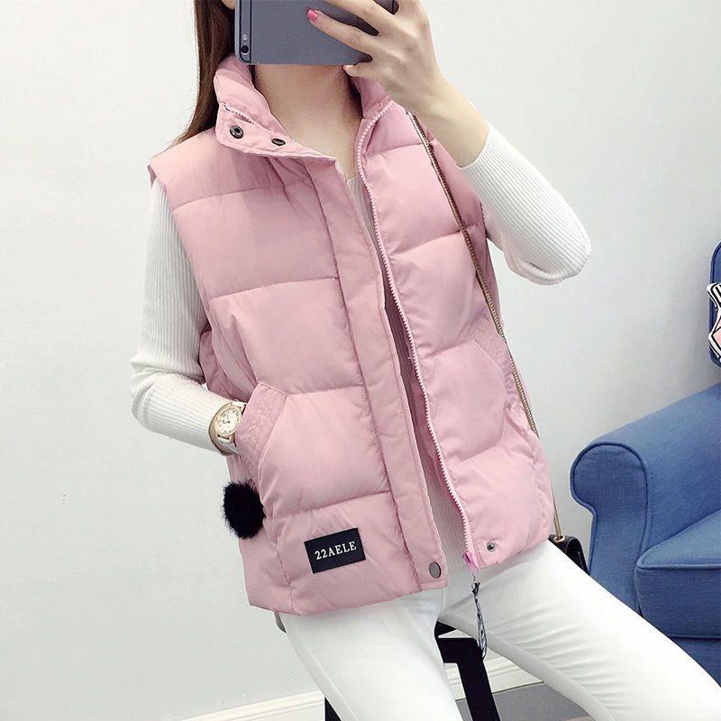 Осень и зима тонкий пуховый хлопковый жилет женский жилет без рукавов утолщенный короткий жилет куртка прямой версии с воротником-стойкой без капюшона