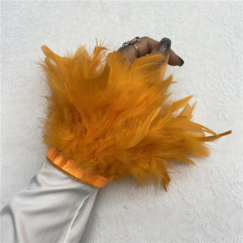 1 шт., манжеты из страусиного пера из натурального меха, манжеты из страусиных перьев, браслет с застежкой, манжеты из перьев, рукав на запястье