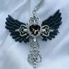Faux Zirconia Pendant Necklace Gothic Wings Cross Pendant  Valentine's Day Gift