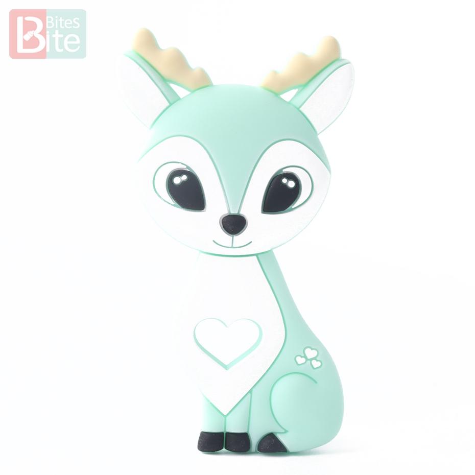 Bite Bites 1Pc Silicone Teether Christmas Gifts Tree Snowflake Pacifier Chain Making Food Grade Silicone Sika Deer Baby Teether