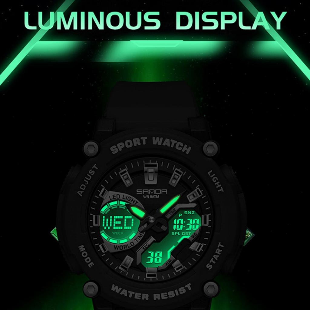 Dual Display Sports Student Watch Men's 5ATM Waterproof Night Light Seismic and Drop resistant Electronic Watch