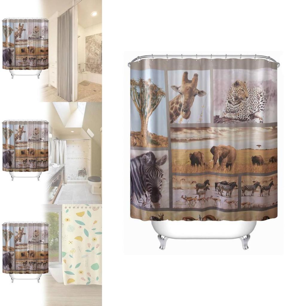Водонепроницаемая шторка для ванной из ПЭВА с рисунком животных, длинная, жираф, зебра, для декора туалета
