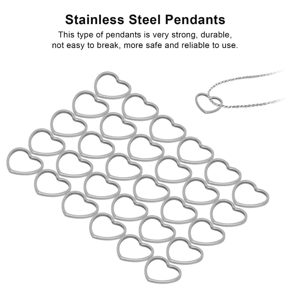 30pcs Silver Hollow Heart‑Shaped Pendants Stainless Steel Open Frame Pendants  Small Size