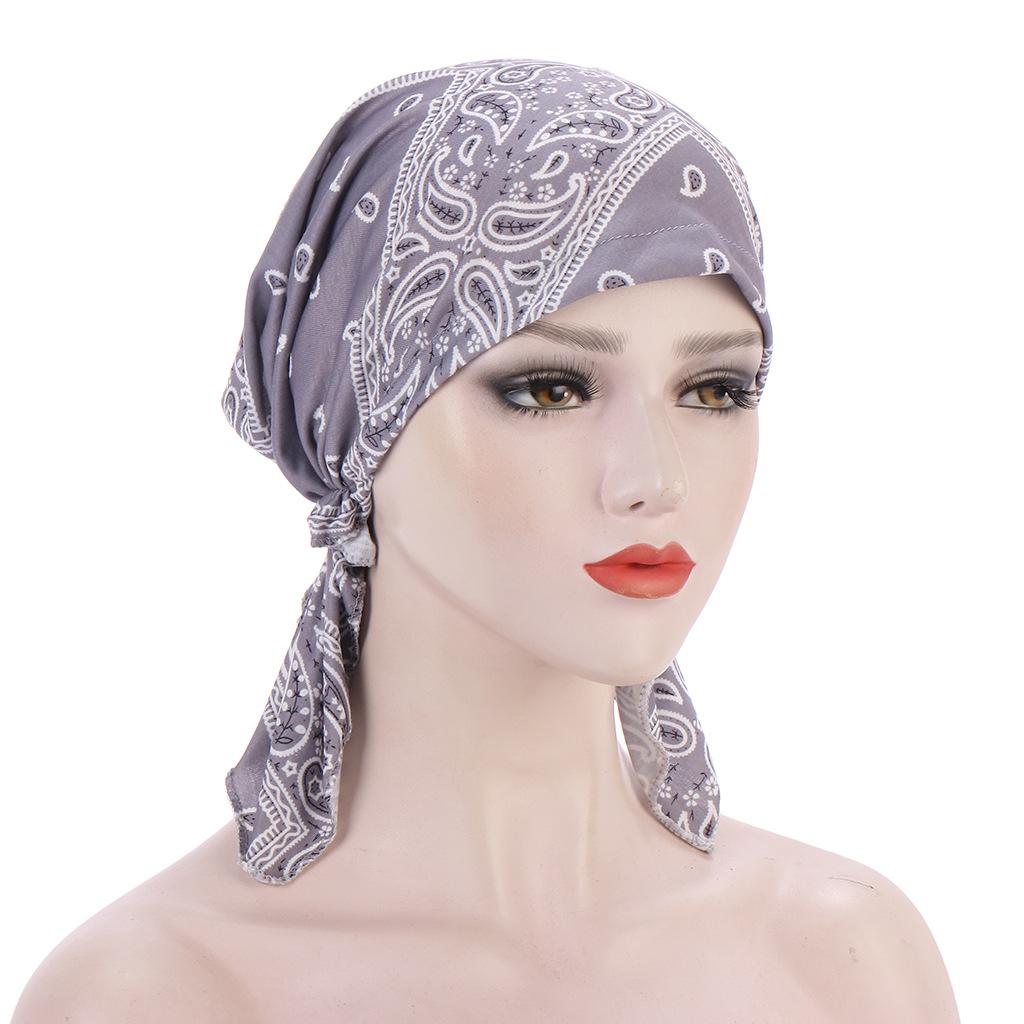 Woman Elastic Scarf Towel Hat Ladies Print Cashew Feather Cancer Chemotherapy Hat Bag Head Cap