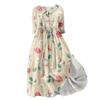 Women's Fashion Vintage Floral Print Lapel Button Three Quarter Sleeves Strappy Dress
