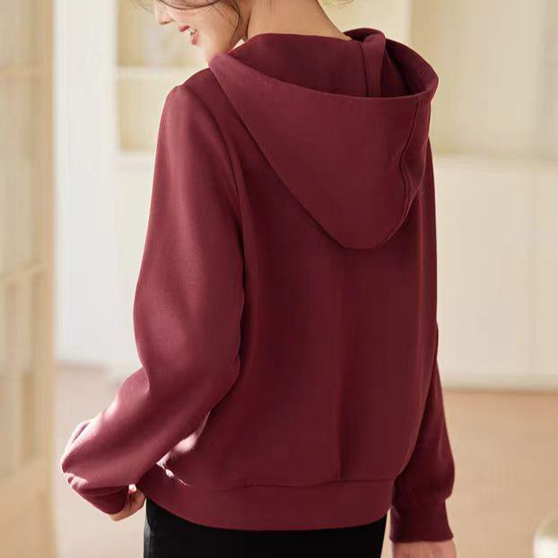 Женская повседневная толстовка с капюшоном - Коллекция Осень 2025, Свободный крой, Универсальный топ с длинным рукавом для женщин среднего возраста