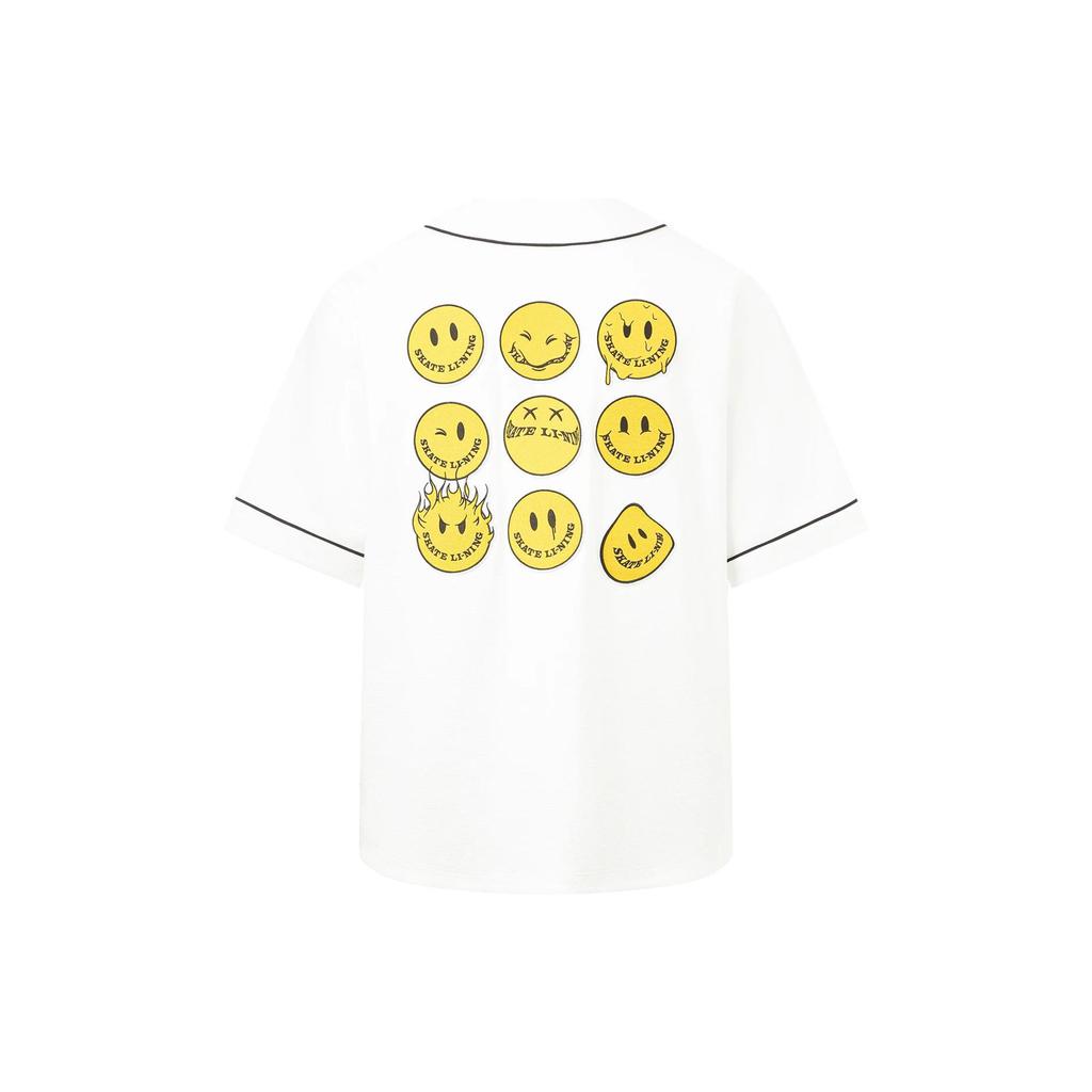 Li Ning X Og_Slick Collaboration Letter Smiley Print Casual Short Sleeve Shirt Unisex Shirts Off-White AFDT611-1