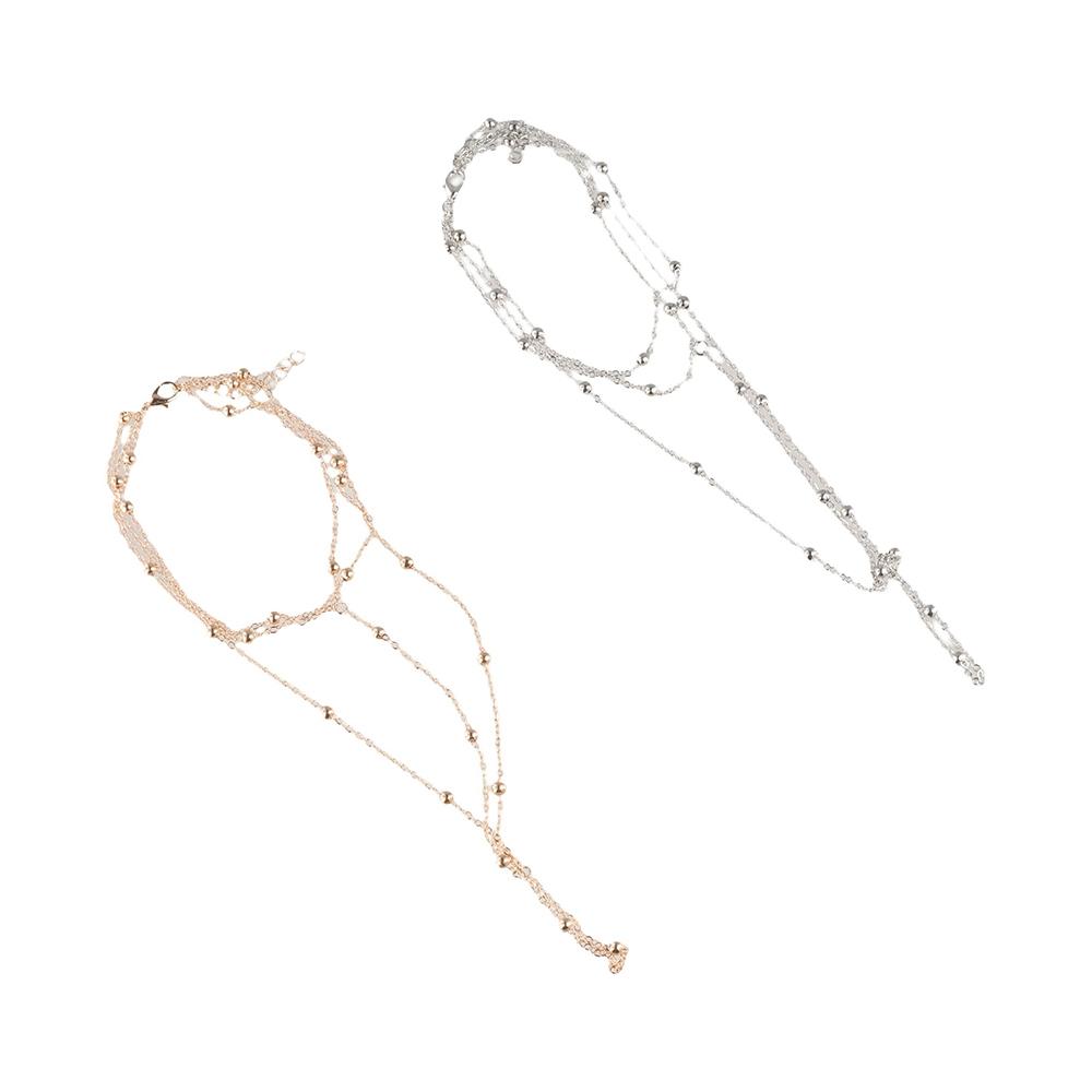 Многослойная сетчатая цепочка на щиколотку с кисточкой и бусинами, украшение для ног, элегантный браслет-цепочка в придворном стиле, для девушек