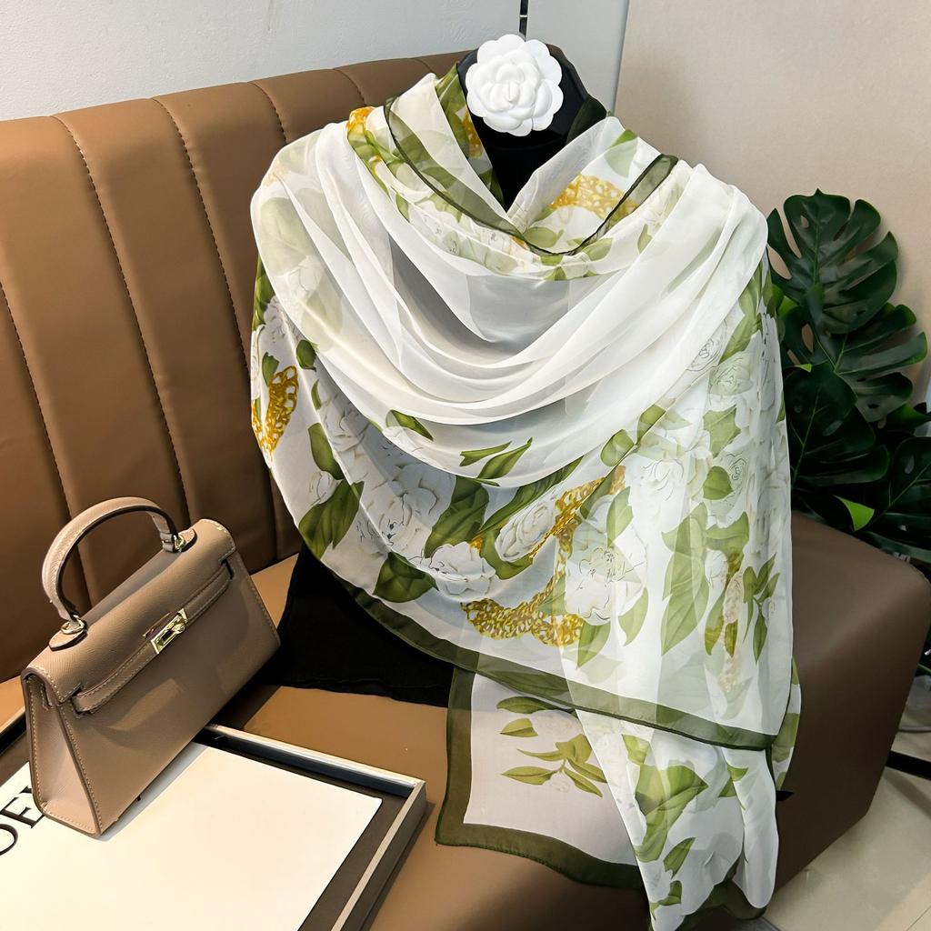 180*135cm Summer Silk Scarf Women Outdoor Shawl Bandanna Foulard Female Beach Fashion Luxury Oversized Shawl Head Hijab Wrap