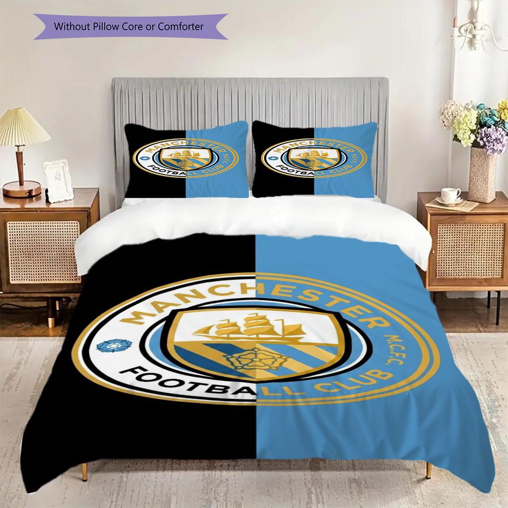 Manchester City Football Club Emblem Three-piece set (1 * duvet cover + 2 * pillowcase, without core) 2DFlat Duvet cover and pillowcase Bedding set