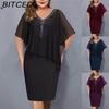BITCED Women Plus Size V Neck Asymmetrical Buttocks Dress Chiffon Sequin Dress(L-5XL)