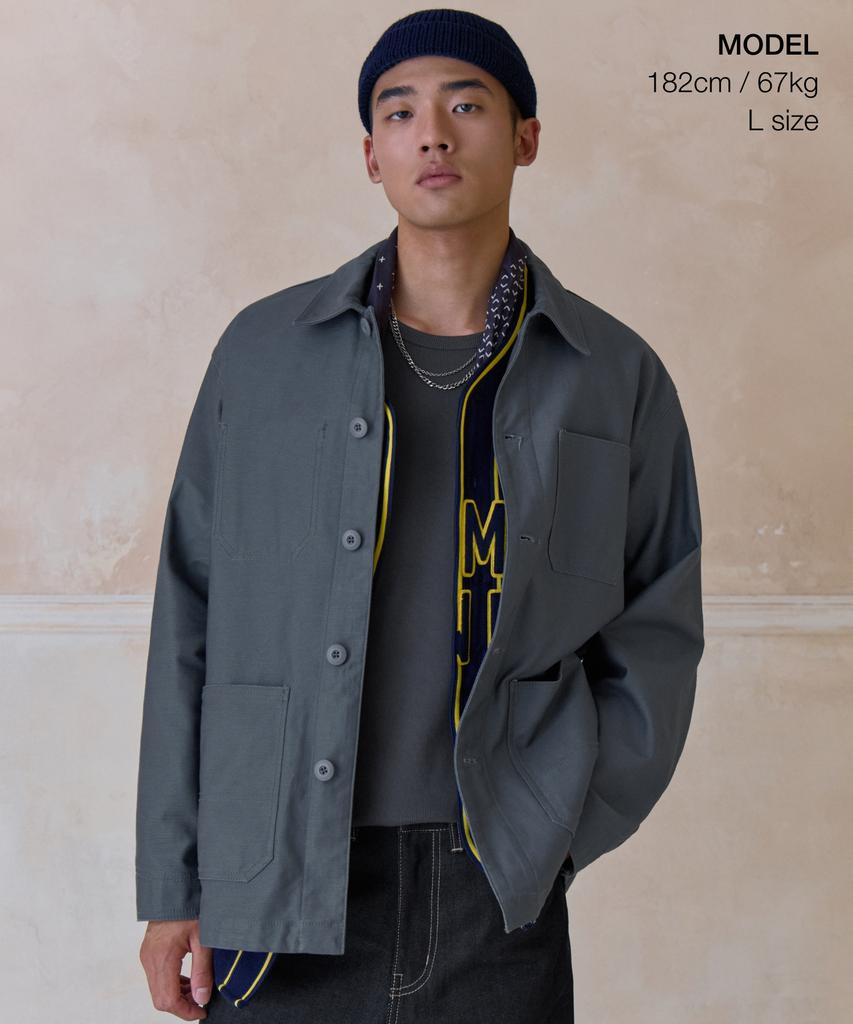 Musinsa Standard Back Satin Chore Jacket [Grayish Blue]