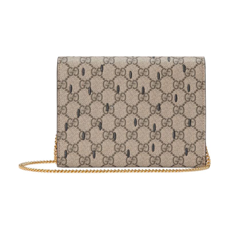 Gucci Double G logo strawberry chain canvas shoulder crossbody wallet mini women's brown #23 new style#