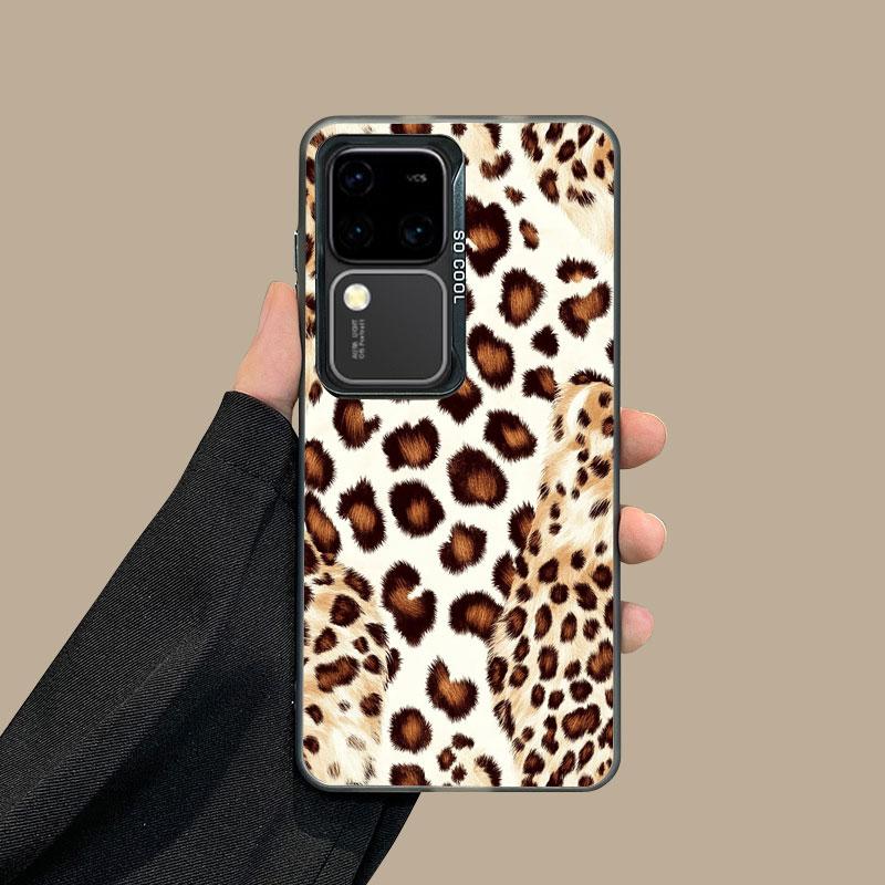 For Samsung Galaxy S24 S23 Ultra Plus FE S25 S22 Ultra Plus S21 FE Laser Phone Case Fashion Brown Leopard Shockproof Back Cover