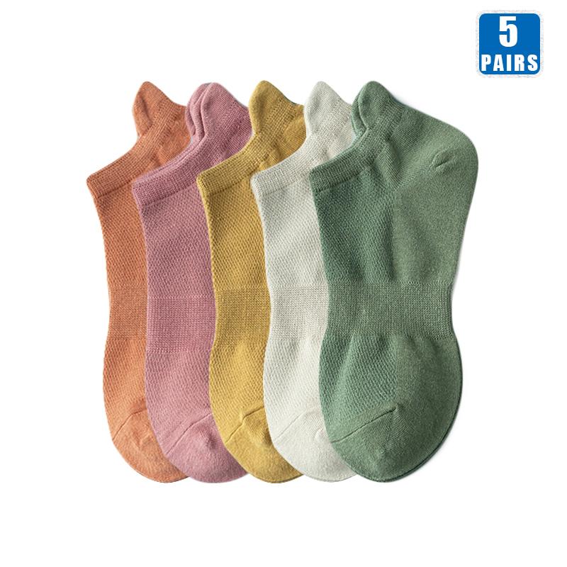 5 пар носков для женщин, хлопковые, короткие, до щиколотки, низкие, дышащие, летние, компрессионные, повседневные, высококачественные, модные женские носки