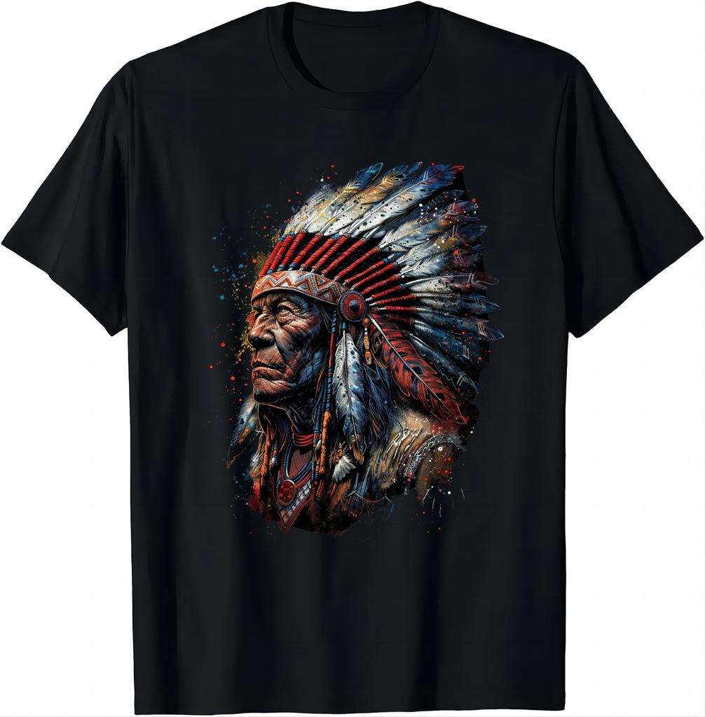 Funny Birthday Gift Native American Indian Chief American USA Flag T-Shirt Unisex Style Shirts for Women Men Clothing Harajuku