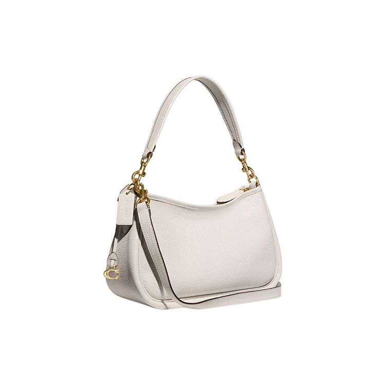 Coach Кэри 28 Однотонная Сумка на Плечо Crossbody с Молнией и Металлической Пряжкой, Классическим Логотипом C, Кожаной Текстурой 'Галька', Большая Женская Сумка, Белая CC437-B4HA