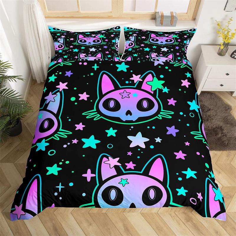 Cute Halloween Cat Duvet Cover Mystery Castle Bedding Collection For Kids Teen Microfiber Misty Forest Bat Quilt Cover Queen Bedclothes