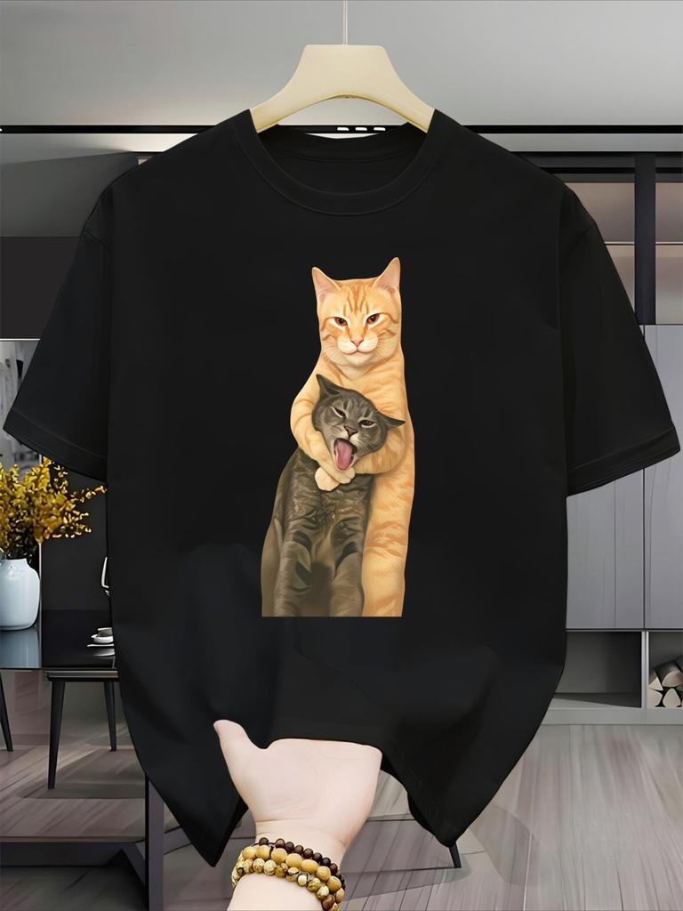 Men's Women Cats Lovers Gifts T Shirt Streetwear Casual Trendy Funny Cat Printed Tops Short Sleeve O-Neck Summer Spring Clothes