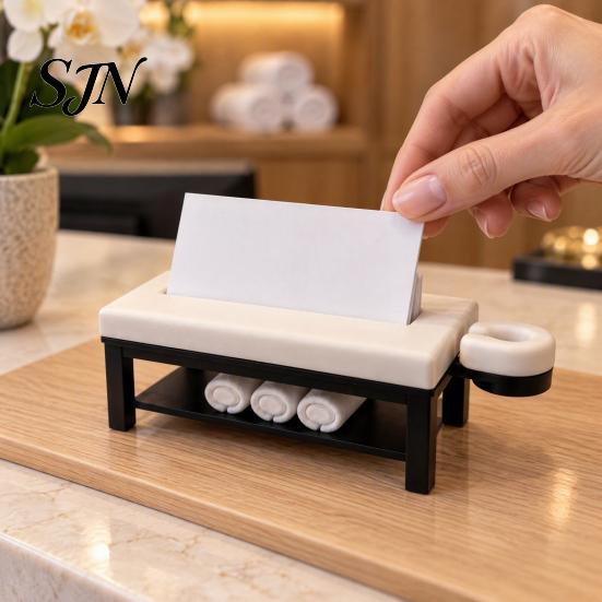 Miniature Spa Furniture Mini Massage Table Business Card Holder, Creative Organizer with U-shaped Headrest Clinic Reception Decor And Towel,