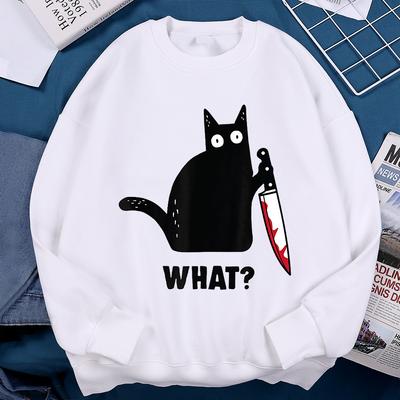 Что такое Черный Нож Cat Hoodie Женщины Унисекс Новая уличная одежда Harajuku Crewneck Hoodie Повседневная модная толстовка Свободный флис Теплая спортивная одежда