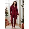 Women's Plaid Patterned Winter Buttoned Suede New Year Themed Christmas Pajama Set