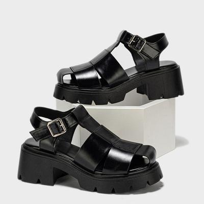 Летние черные женские сандалии-гладиаторы на платформе, повседневная обувь, сандалии в рыбацком стиле на высоком квадратном каблуке для отдыха на массивном каблуке