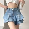 DEEPTOWN Vintage Denim Skirt Shorts Women Summer Korean Fashion High Waist A-line Slim Cute Sexy Mini Jean Ruffle Skirt Female