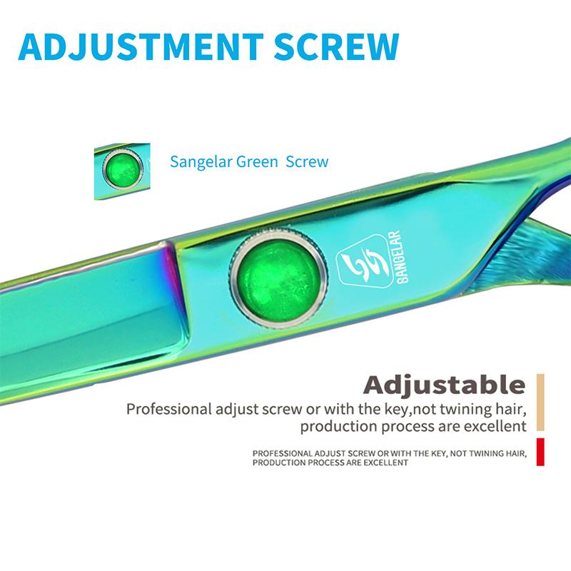 SANGELAR 7-дюймовые профессиональные зеленые, синие ножницы для волос, парикмахерские парикмахерские ножницы, семейные ножницы с бахромой, ножницы для резки высшего класса