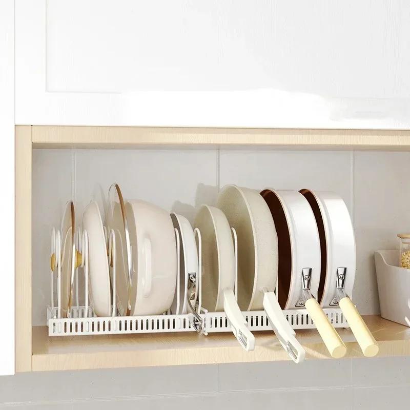 Pot Rack Bowl and Plate Storage Rack Expandable Pans Storage Rack with 7/10 Adjustable Compartments Kitchen Cabinet Storage Rack