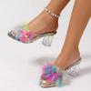 Мода 2025 Лето Кристальные Женские Шлепанцы Мода Улица Новые Открытый Носок Бестселлер Перо Большой Размер Сочетание Цветов Высокий Каблукzapatos