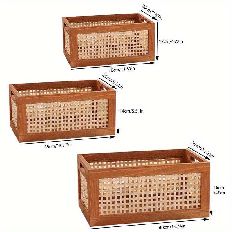 Набор из 3 предметов: винтажная деревянная корзина для хранения, размеры S, M и L, декоративный плетеный органайзер для книг, закусок, хранения фруктов. Начало школьного сезона.