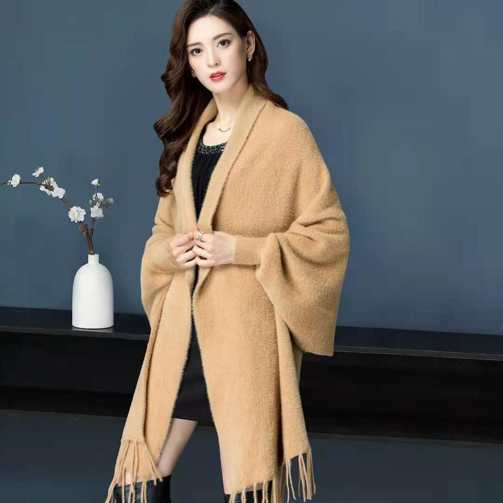 Пончо женское, осенне-зимнее, новое норковое пальто с рукавами, однотонная внешняя накидка, женская одинаковая повседневная накидка, кардиган, пальто, топы