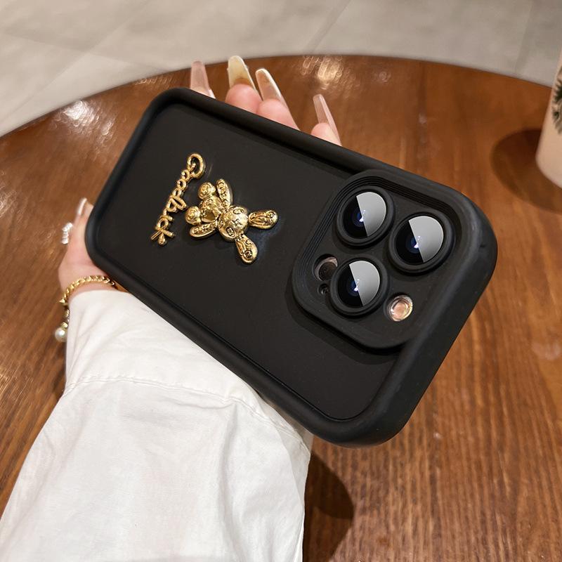 3D милый золотой кролик силиконовый мягкий чехол для телефона iPhone 15 16 Pro Max 14 13 12 11 XS XR 7 8 Plus противоударный чехол Candy Matte