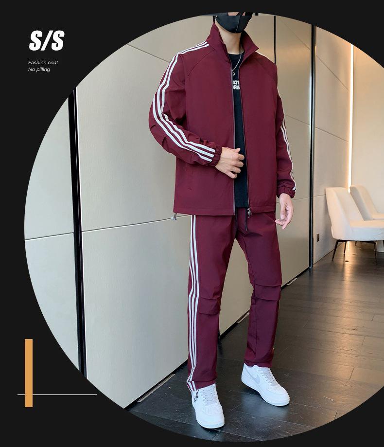 Мужской ретро спортивный костюм с тремя полосками и воротником-стойкой