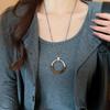 Circle Pendant Amber Splicing Necklace Stainless Steel Chain Sweater Chain  Birthday Gift