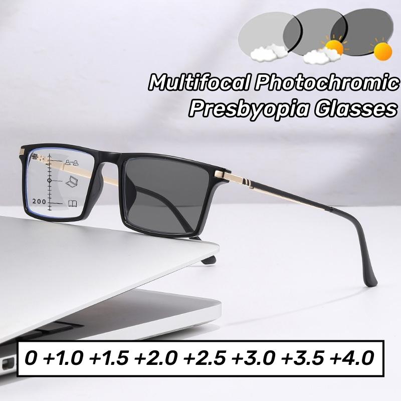 Square Multifocal Photochromic Presbyopia Eyewear for Men ladies Progressive High-definition Reading Anti Blue Light Eyewear
