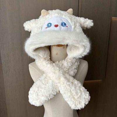 Милая плюшевая шапка в виде овечки, женская зимняя защита от холода и теплая шапка, шарф, интегрированная утолщенная защита ушей, шапка-ушанка