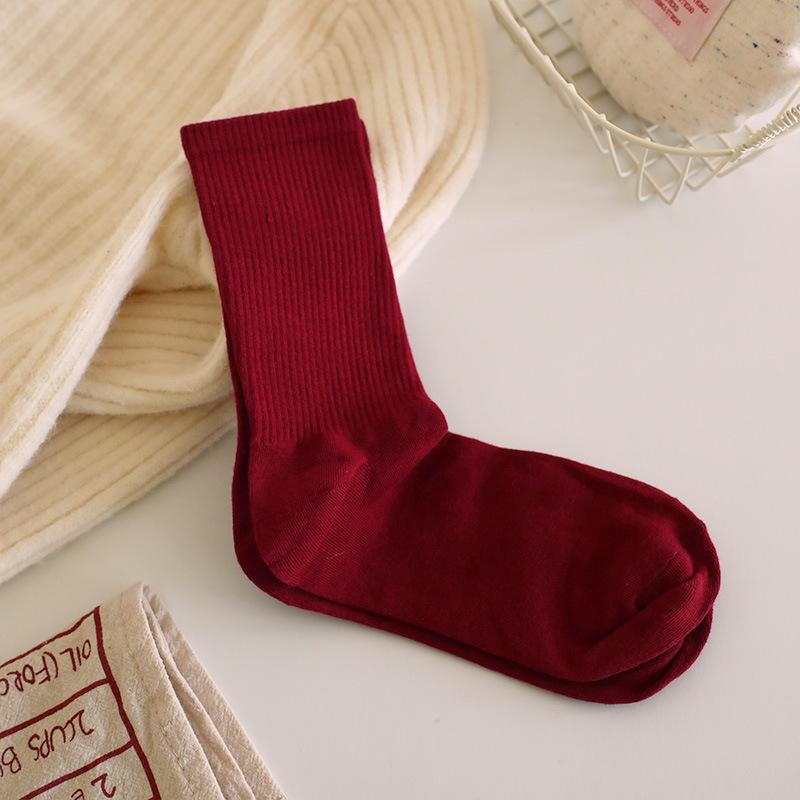 Новогодние Анкара Красные Гольфы до Икры Тренд Мода Универсальные Бордовые Хлопковые Средние Чулки