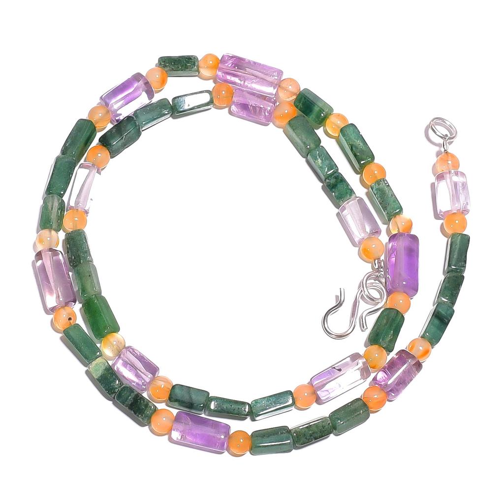 Natural Aventurine Amethyst Carnelian Gemstone Smooth Beads Necklace 17" UB-4981 UB-4981