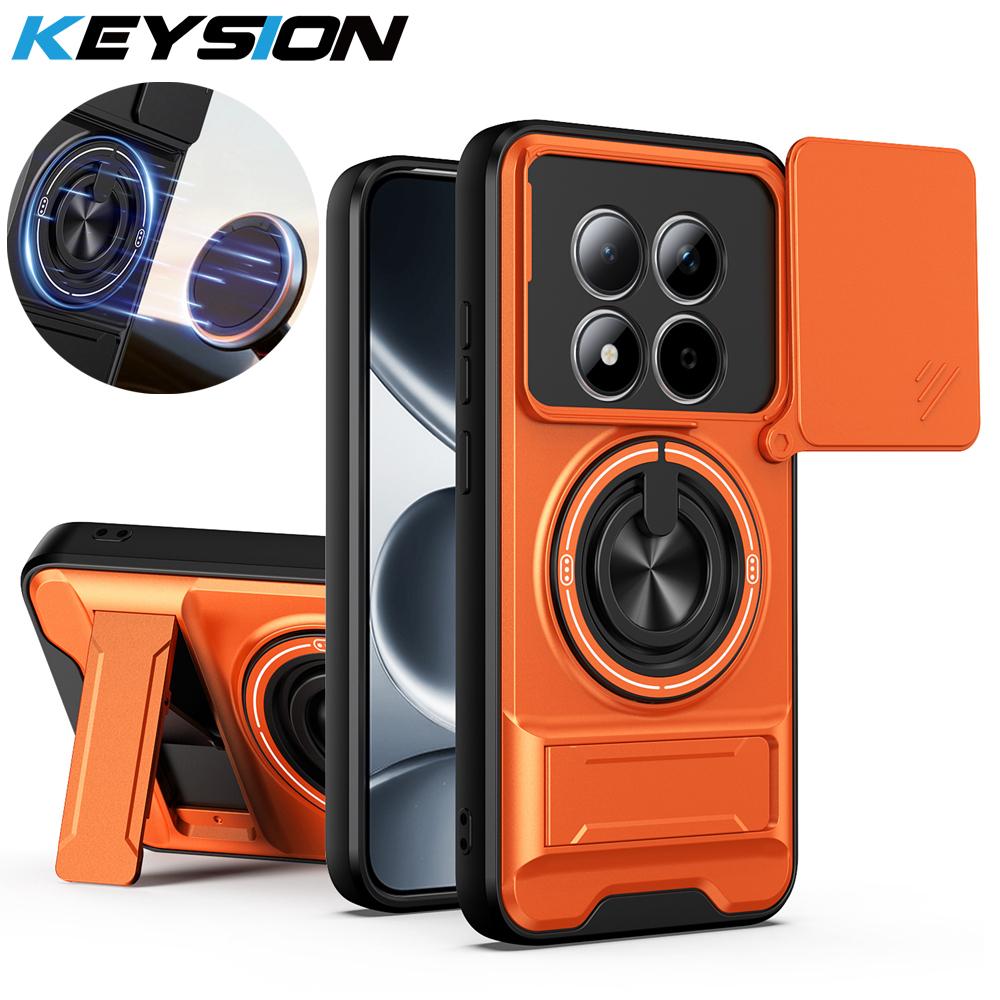 KEYSION Магнитный чехол для телефона Xiaomi POCO M8 5G M8 Pro 5G Защита камеры со сдвижной крышкой Вертикальная подставка Кольцо Ударопрочная задняя крышка