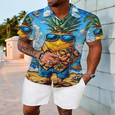 Мужская летняя новая 3D цифровая печатная гавайская рубашка с короткими рукавами и лацканами, модный наряд для отдыха на открытом воздухе