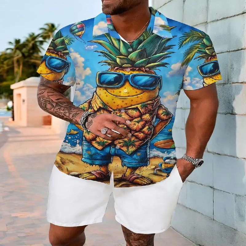 Мужская летняя новая 3D цифровая печатная гавайская рубашка с короткими рукавами и лацканами, модный наряд для отдыха на открытом воздухе