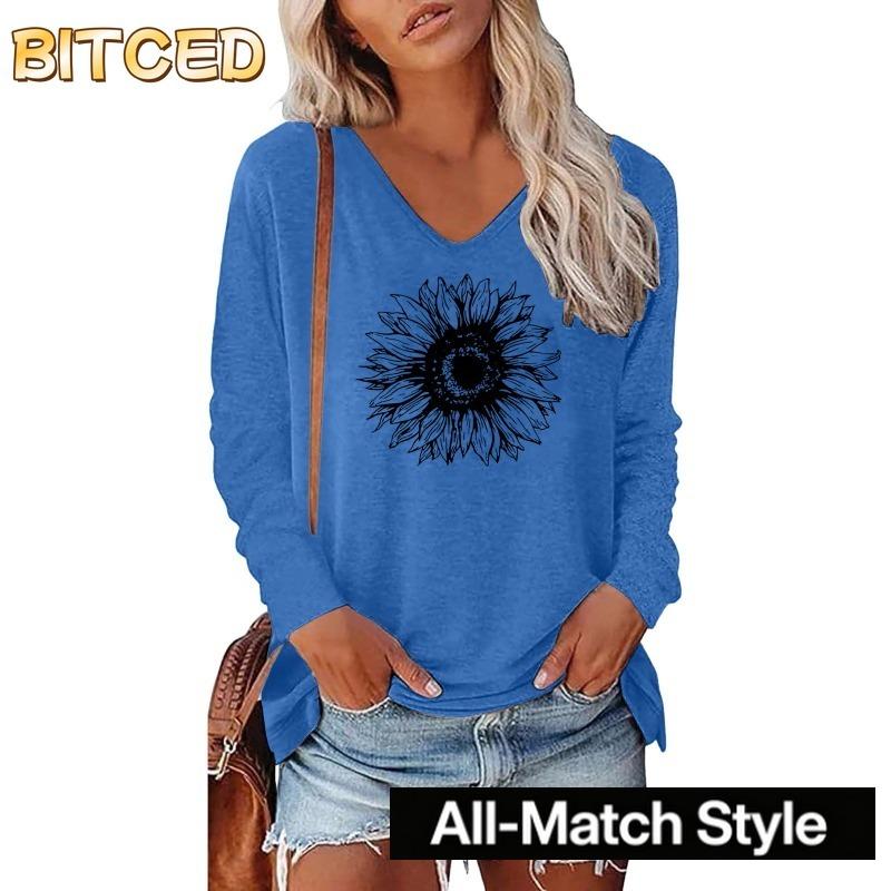 BITCED Женская Модная Повседневная Блузка с Длинным Рукавом и V-образным Вырезом