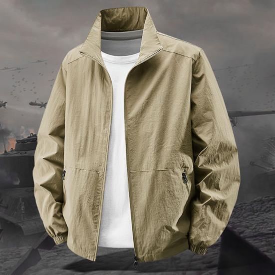 Мужская куртка с воротником-стойкой, длинным рукавом, на молнии, весенне-осеннее пальто с карманами, однотонная