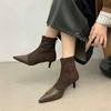 Fashion Vintage Women Ankle Boots Fashion Pointed Toe Shoes Autumn Winter High Heel Ladies Elegant Stretch Slim Short Booties