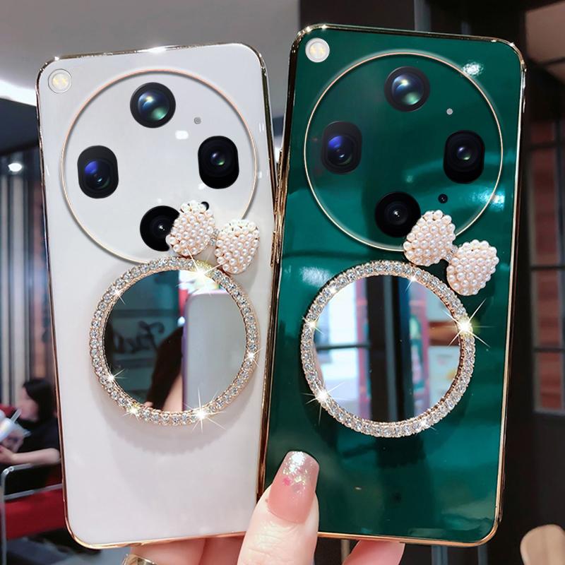 For OPPO Find X9 Ultra Case Soft Plating brick inlaid pearl butterfly makeup mirror Smooth Electroplated For OPPO Find X9S Back Cover