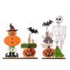 Creative Halloween Decorative Wooden Tabletop Ornament Featuring Spring Bat Pumpkin And Skull Design