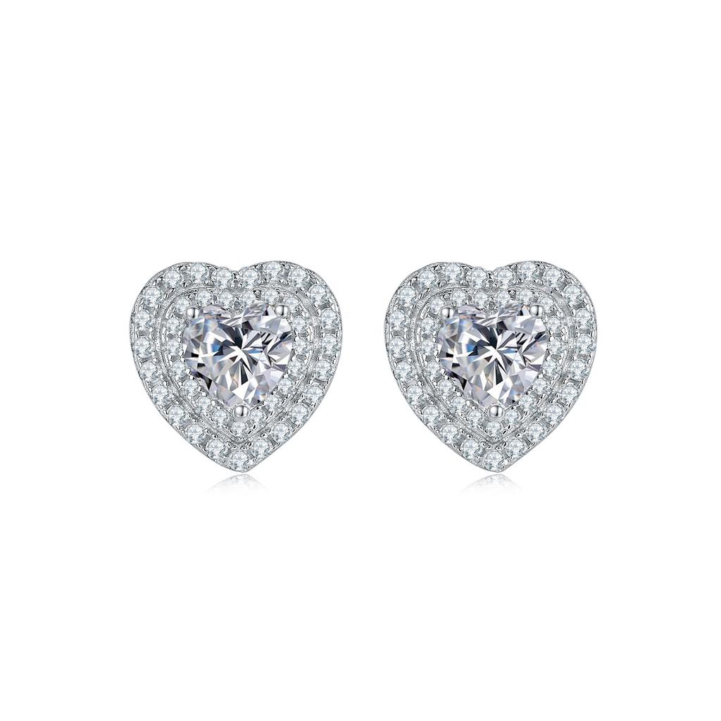 S93C Abiding Jewelry ODM Manufacturer Heart Cut GRA Moissanite Diamond Double Halo 925 Sterling Silver Stud Earrings